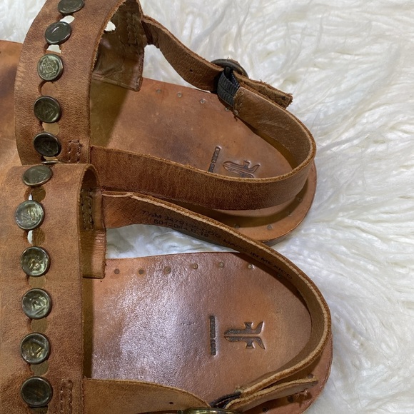 Frye Sandals Womens 6 Ally 2 Band Hammered Stud Sling Leather Brown - Picture 4 of 8